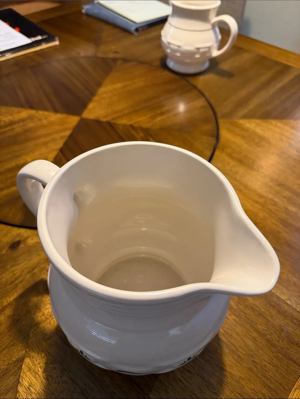 Longaberger White Ceramic Decorative Pitcher with Green Accent
